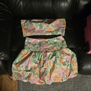 Free People Floral Skirt Set - Green, Pink, Orange